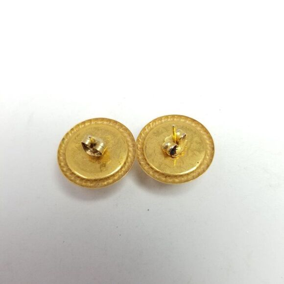 Vintage Faux Pearl and Gold Tone Stud Earrings, Cabochon Style, Estate - Picture 3 of 6